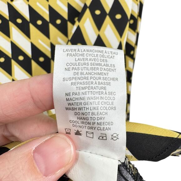 Joie Black & Yellow Geometric Diamond Print Long Sleeve Split V-neck Blouse - Picture 11 of 11